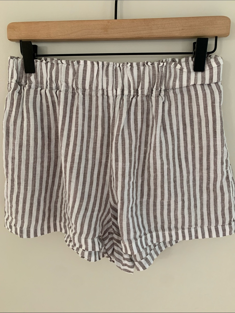 Quince 100% European Linen Pajama Shorts Taupe Brown Mariner Stripe Small